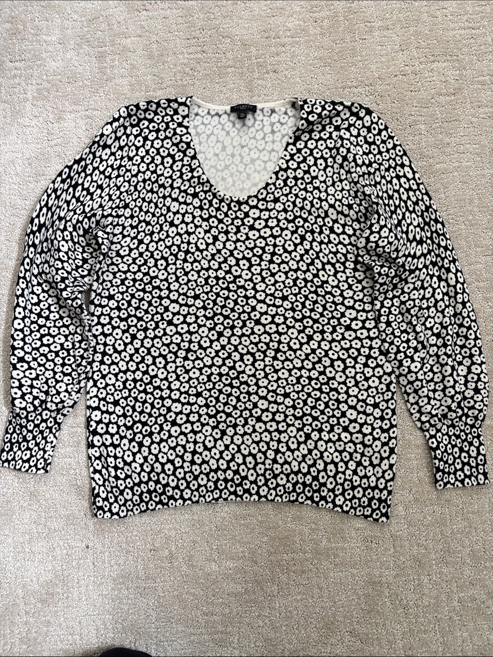 Talbots Floral Long Sleeve Tee Womens Medium P Fall Winter 100% Cotton